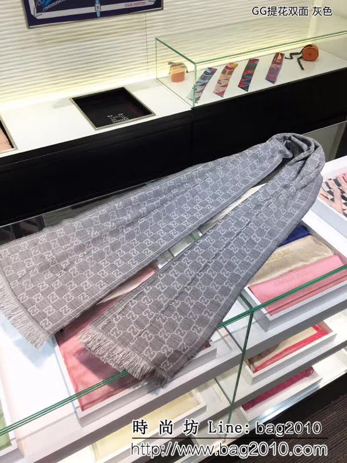 GUCCI古馳專櫃經典爆款 GG雙面羊毛提花圍巾 LLWJ6940